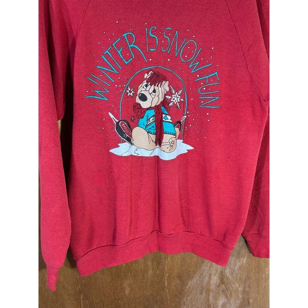 Vintage Winter Is Snow‎ Fun Funny Holiday Christmas Crewneck Sweater Large L USA